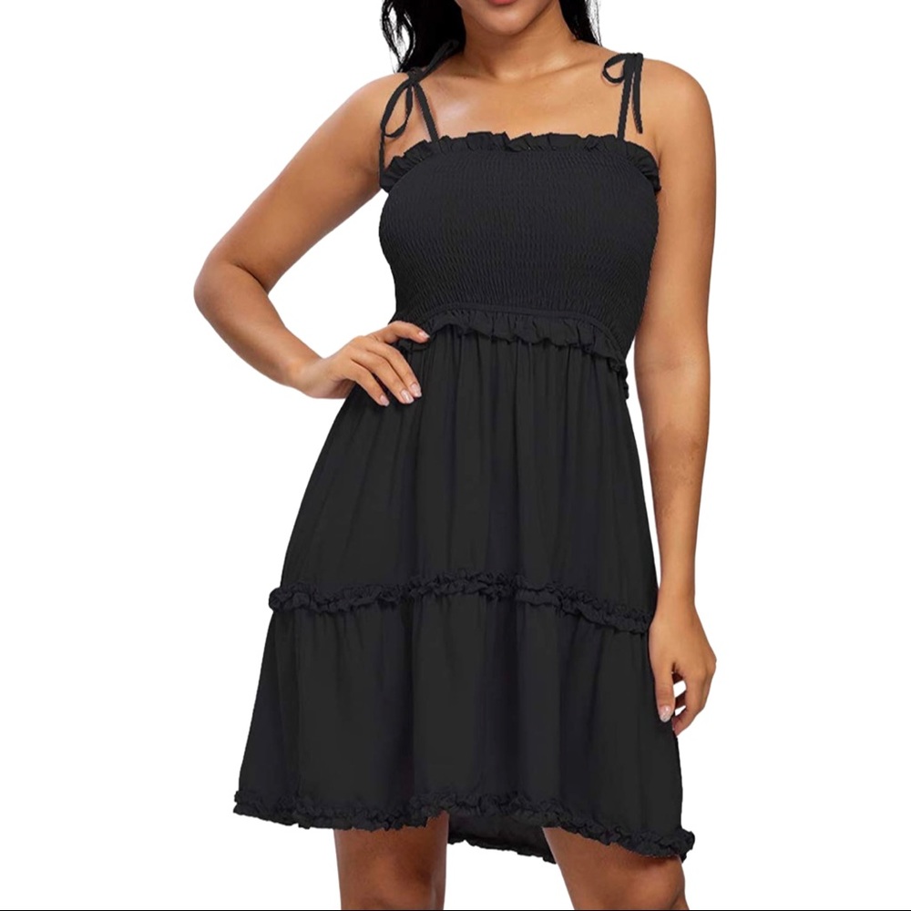 Women's Summer Spaghetti Strap Cover Up Strapless Dresses Ruffle Mini Dress